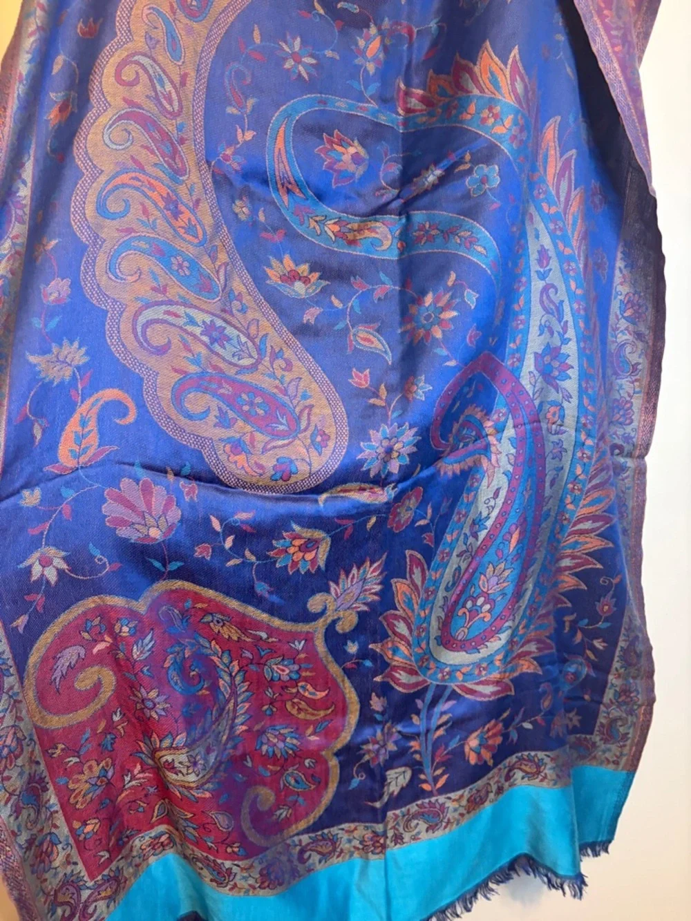 Blue Paisley Silk-Feel Wrap Scarf